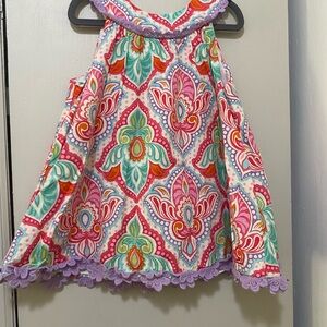 Colorful Kids Casual Dress with Purple Trim